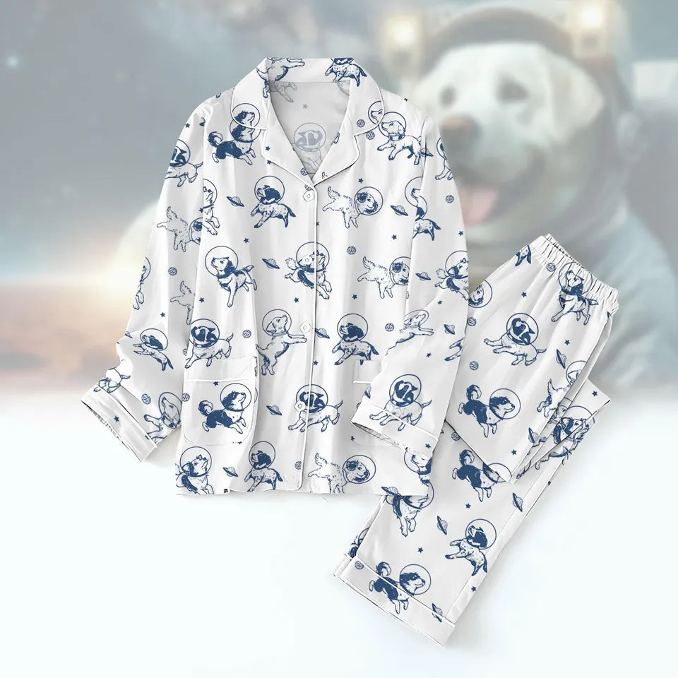 Dogs in Space Pajamas Set, Funny Dog Pajamas, Galaxy Space Dogs Pajamas, Dog Lover Gift, Dog Mom Pajamas, Pajamas For Mom