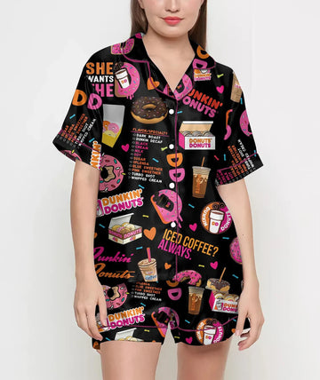 Donuts Pajamas Satin Set, Party Pajamajam, Mother's Day Gift, Birthday Gift, Pjs For Women, Bridesmaid Gifts, Gift For Her