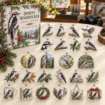 Downy Woodpecker Advent Calendar 2026 - 24-Day Countdown, Acrylic Charms