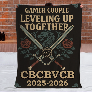 Dragon and Dice Design Customized Flannel Throw Blanket - Personalized Name and Date - Anniversary Gift for Gamers