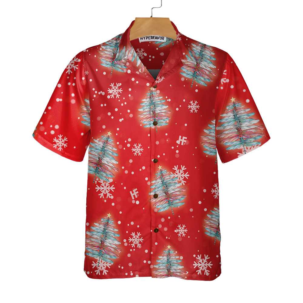 Dragonfly Shaped Christmas Tree Shirt, Christmas Hawaiian Shirt