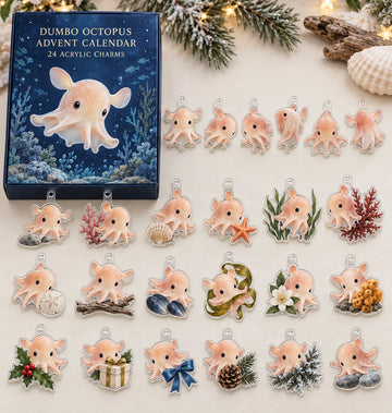 Dumbo Octopus advent calendar with 24 custom-shaped flat acrylic charms and printed dimensional artwork 2026 - 24-Day Countdown, Acrylic Charms