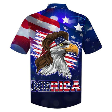 Eagle Independence Day Aloha Hawaiian Shirts For Summer, Blue Merican Fourth Of July USA Flag Aloha Hawaiian Shirt For Men Women, Patriot