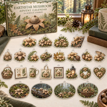 Earthstar Mushroom Advent Calendar 2026 - 24-Day Countdown, Acrylic Charms
