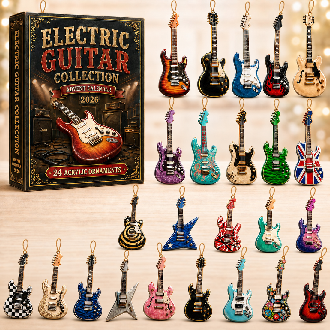 Electric Guitar Advent Calendar 2026 24 Day Festive Countdown Acrylic Charms Blind Box Gift For Guitar Lovers