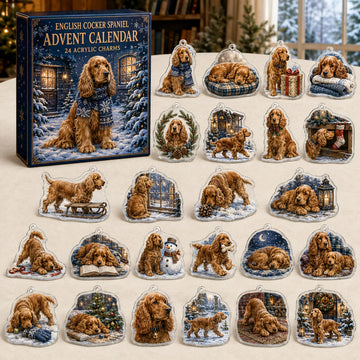 English Cocker Spaniel Winter Advent Calendar 2026 - 24-Day Countdown, Acrylic Charms