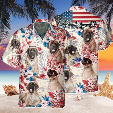 English Mastiff Aloha Hawaiian Shirts For Summer, Dog Tropical Independence Day USA Flag Hawaiian Shirt For Men Women, 4th of July Gift For Dog Lovers