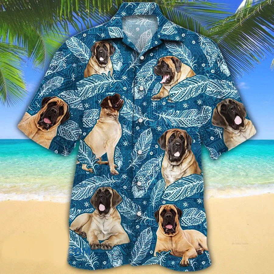 English Mastiff Dog Lovers Blue Feather Hawaii, English Mastiff aloha Hawaiian Shirt