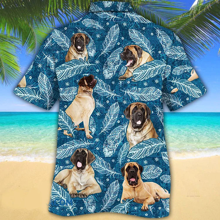 English Mastiff Dog Lovers Blue Feather Hawaii, English Mastiff aloha Hawaiian Shirt