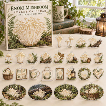 Enoki Mushroom Advent Calendar 2026 - 24-Day Countdown, Acrylic Charms