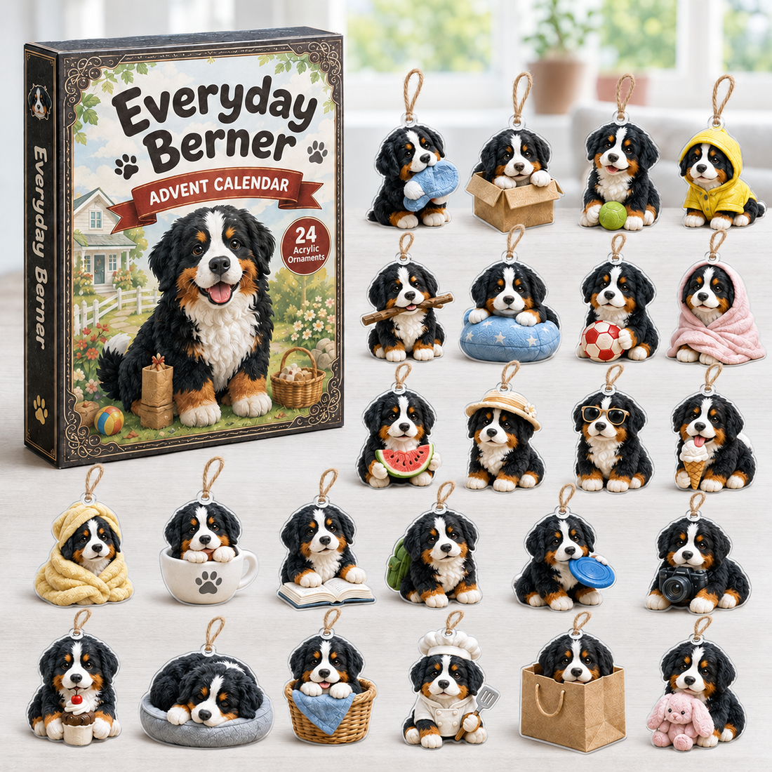 Everyday Berner Advent Calendar 2026 24 Day Festive Countdown Acrylic Charms Blind Box Gift For Bernese Mountain Dog Lovers
