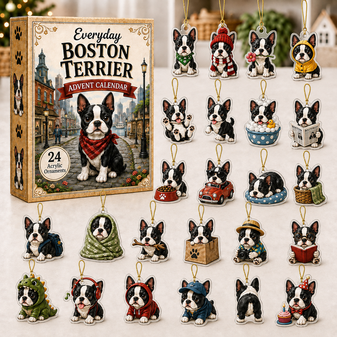 Everyday Boston Terrier Advent Calendar 2026 24 Day Festive Countdown Acrylic Charms Blind Box Gift For Boston Terrier Lovers