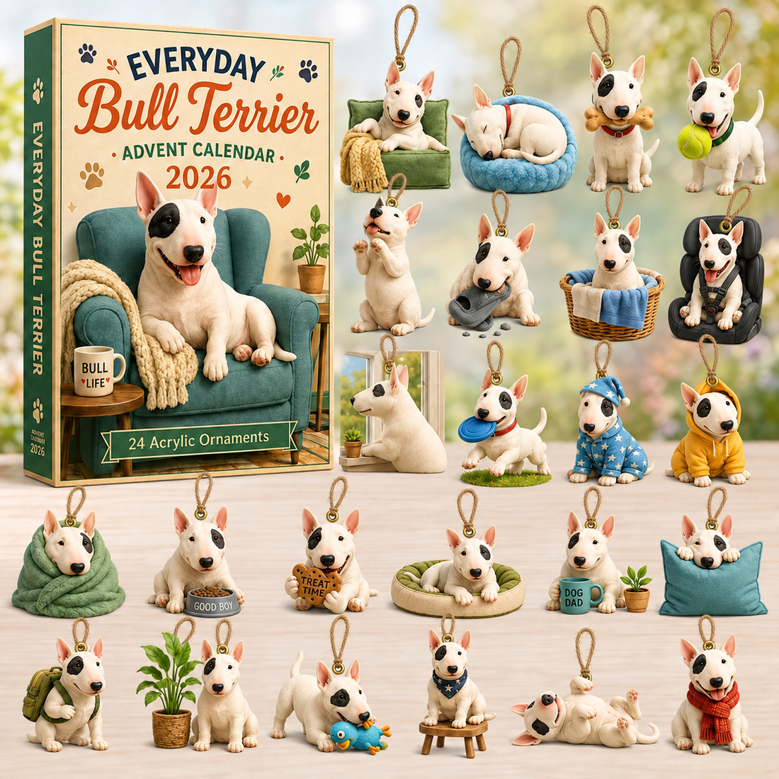 Everyday Bull Terrier Advent Calendar 2026 24 Day Festive Countdown Acrylic Charms Blind Box Gift For Bull Terrier Lovers