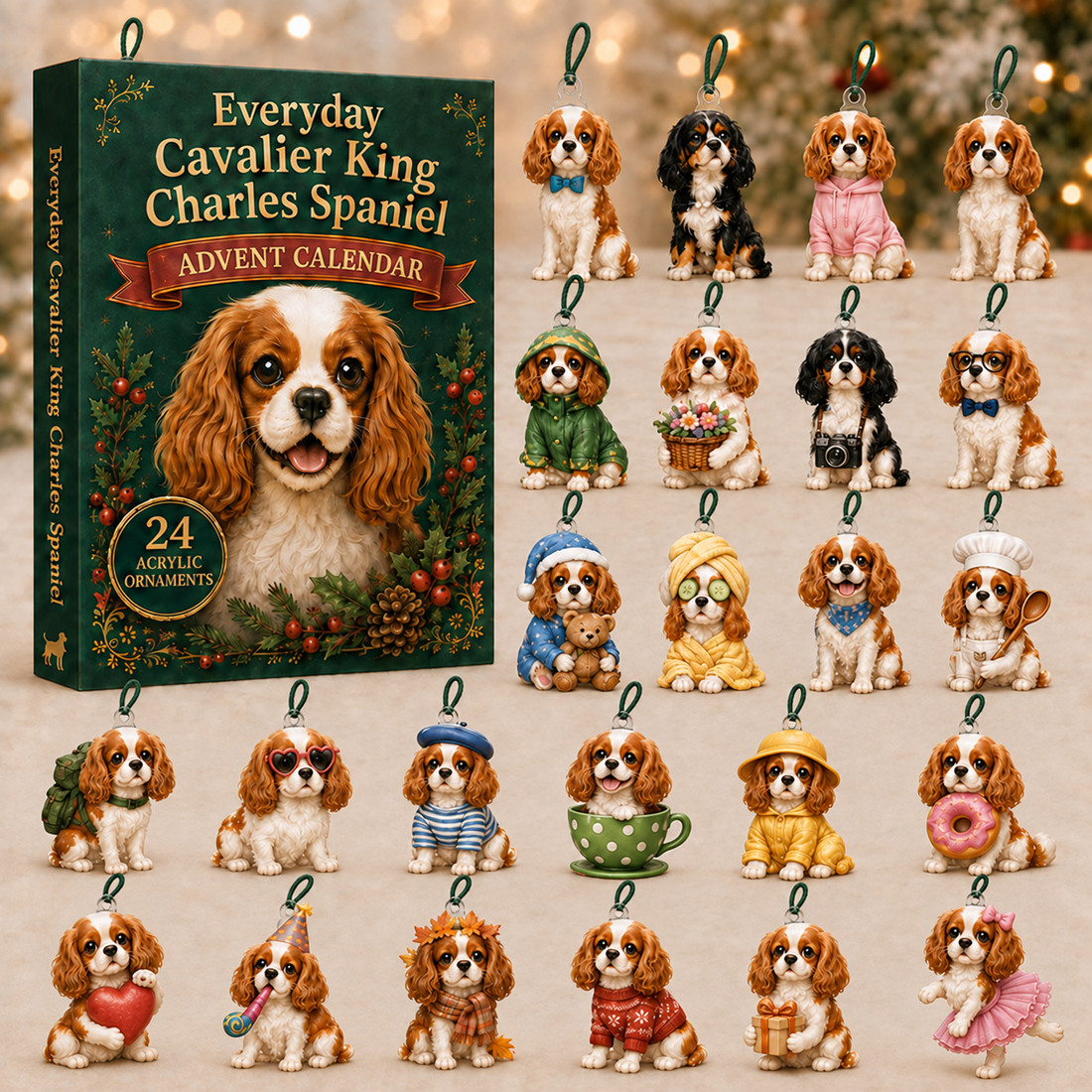 Everyday Cavalier King Charles Spaniel Advent Calendar 2026 24 Day Festive Countdown Acrylic Charms Blind Box Gift For Dog Lovers