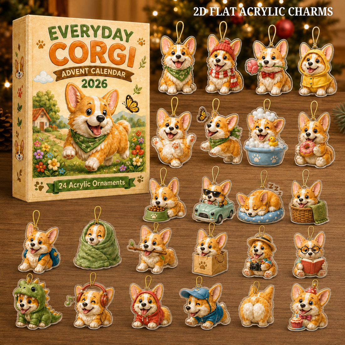 Everyday Corgi Advent Calendar 2026 24 Day Festive Countdown Acrylic Charms Blind Box Gift For Corgi Lovers