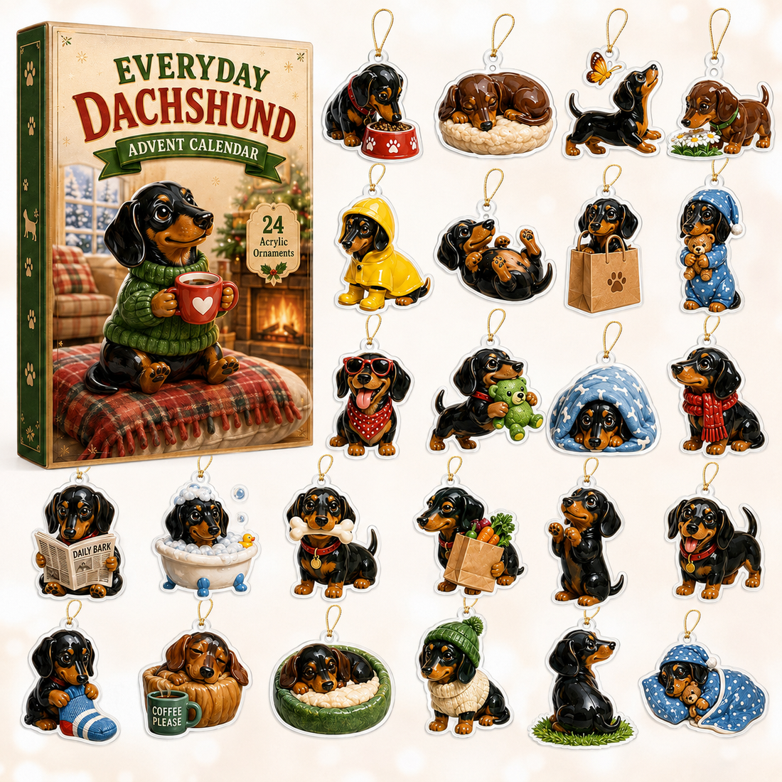 Everyday Dachshund Advent Calendar 2026 24 Day Festive Countdown Acrylic Charms Blind Box Gift For Dachshund Lovers