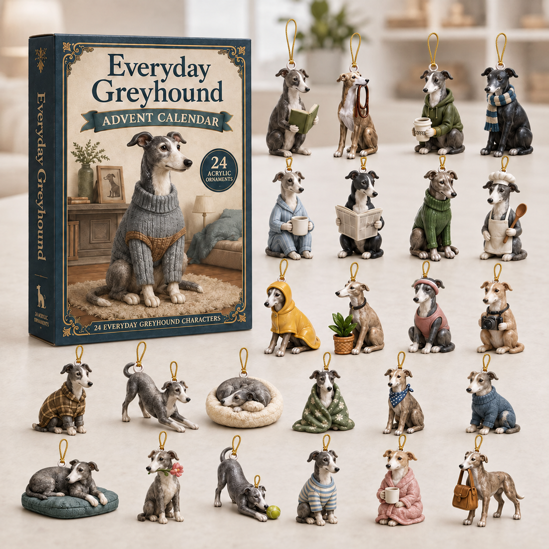 Everyday Greyhound Advent Calendar 2026 24 Day Festive Countdown Acrylic Charms Blind Box Gift For Greyhound Lovers