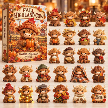 Fall Highland Cow Advent Calendar 2026 - 24-Day Countdown, Acrylic Charms