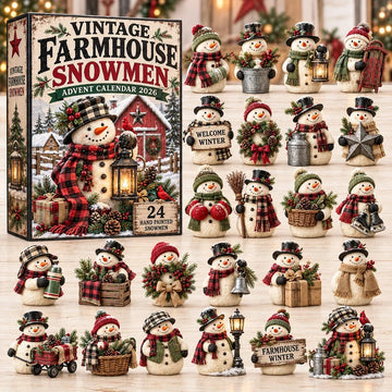 Farmhouse Snowman Advent Calendar 2026 - 24-Day Countdown, Acrylic Charms
