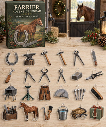 Farrier advent calendar with 24 custom-shaped flat acrylic charms and printed dimensional artwork 2026 - 24-Day Countdown, Acrylic Charms