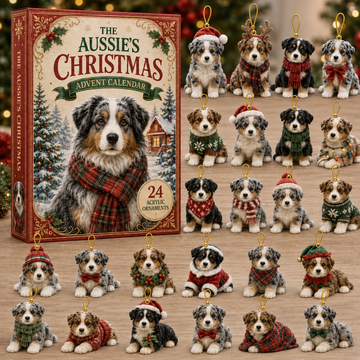 Festive Australian Shepherd Advent Calendar 2026 24 Day Festive Countdown Acrylic Charms Blind Box Gift For Dog Lovers