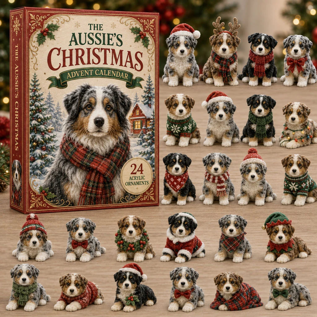 Festive Australian Shepherd Advent Calendar 2026 24 Day Festive Countdown Acrylic Charms Blind Box Gift For Dog Lovers