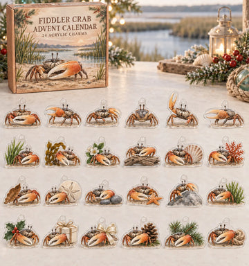 Fiddler Crab advent calendar with 24 custom-shaped flat acrylic charms and printed dimensional artwork 2026 - 24-Day Countdown, Acrylic Charms