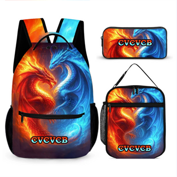Fire And Ice Dragons Backpack – Unique Fantasy Design- Personalized Name