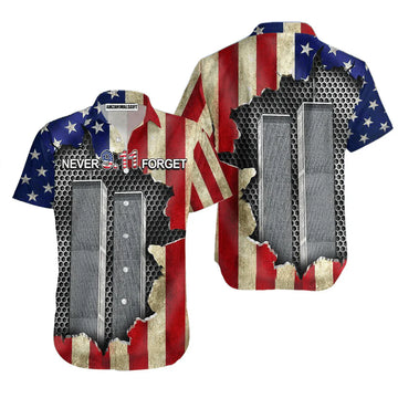 Firefighter American Flag Patriot Day Never Forget Twin Towers Aloha Hawaiian Shirts For Men Women, 4th Of July Gift For Summer, Friend, Family