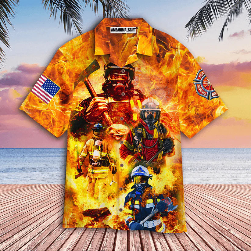 Firefighter Hawaiian Shirt, 4th Of July Independence Day Memorial Day Firefighter Family Country Feel Safe Aloha Hawaiian Shirts For Men Women Summer