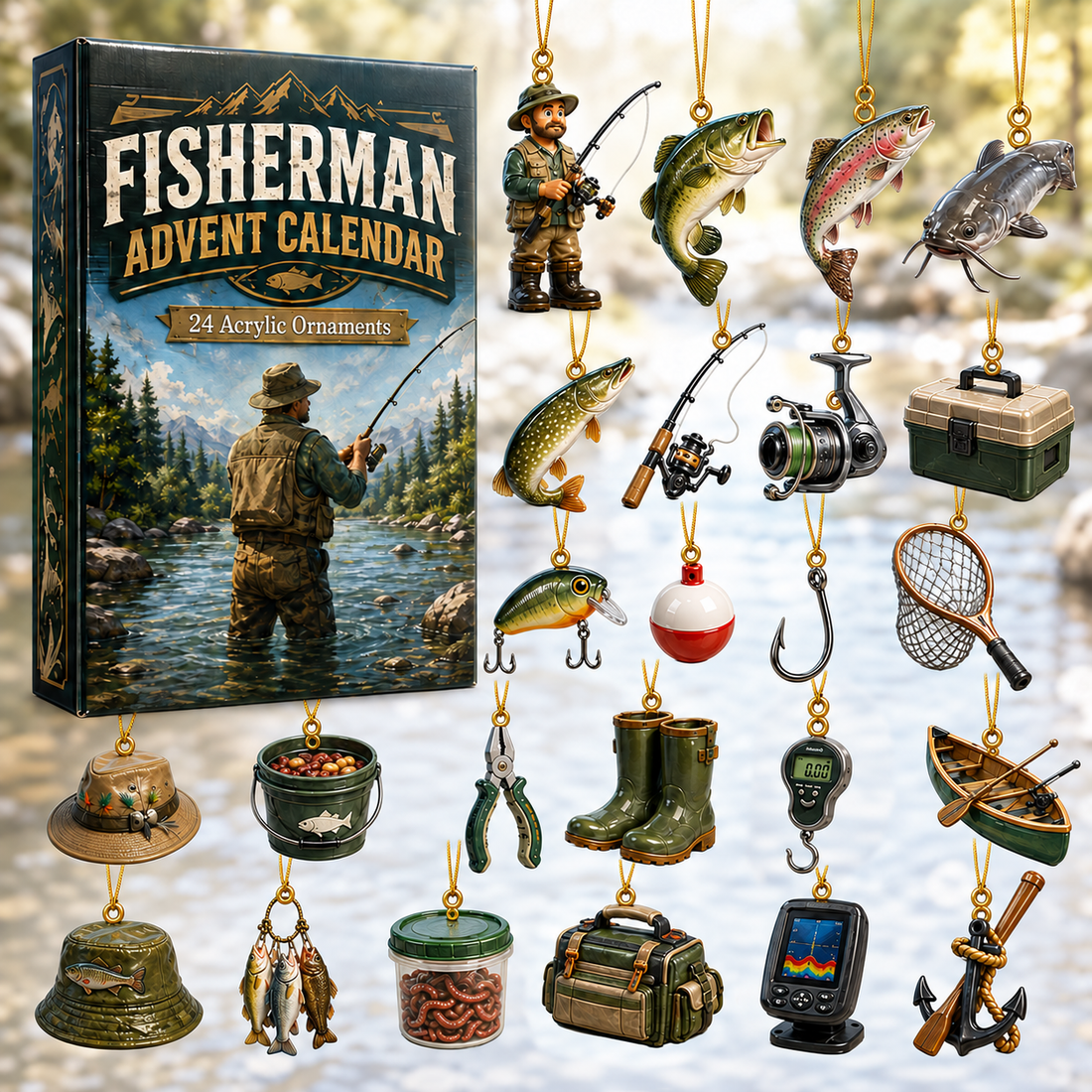 Fisherman Advent Calendar 2026 24 Day Festive Countdown Acrylic Charms Blind Box Gift For Fishing Lovers