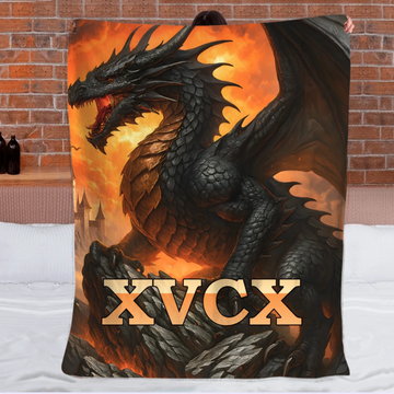 Flame Dragon Custom Blanket - Personalized Name Soft Flannel Blanket - Gift for Dragon Enthusiasts
