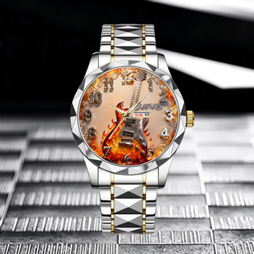 Flaming Electric Guitar Customized Watch – Personalized Name - Gift For Guitar Lovers