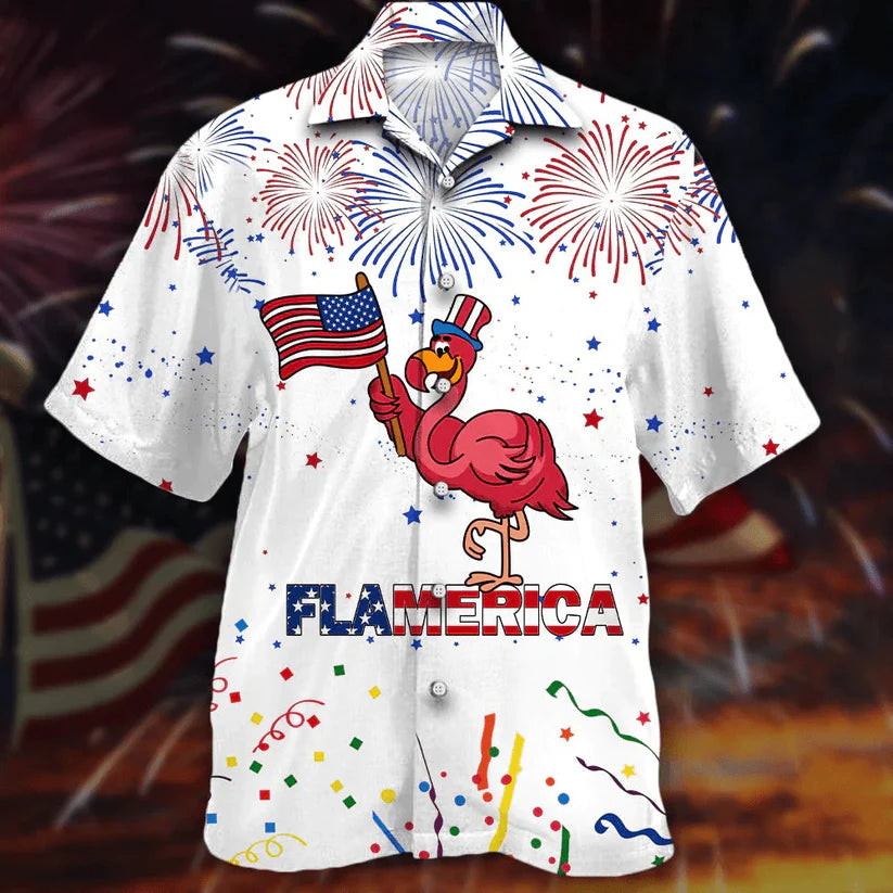 Flamingo American Aloha Hawaiian Shirts For Summer, Happy Independence Day Flamerica Aloha Hawaiian Shirt For Men Women, Gift Fourth Of July