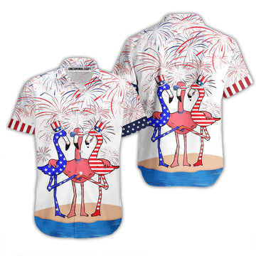 Flamingo American Flag Firework Aloha Hawaiian Shirts For Men Women, 4th July Gift For Summer, Friend, Family, Independence Day