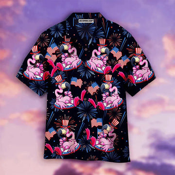 Flamingo American Flag Firework Pattern Aloha Hawaiian Shirts For Men Women, 4th Of July Gift For Summer, Friend, Family, Independence Day