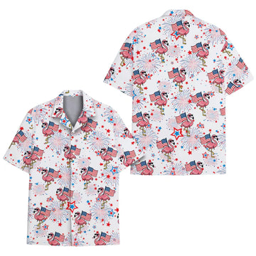 Flamingo American Flag Hawaiian Shirt For Men Women, 4th Of July Flamingo Hawaiian Shirts HE0347