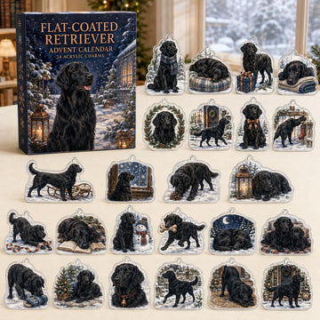 Flat Coated Retriever Winter Advent Calendar 2026 - 24-Day Countdown, Acrylic Charms