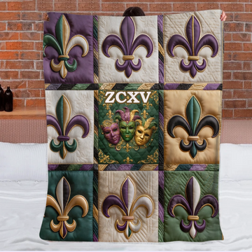 Fleur De Lis Mardi Gras Customized Blanket - Personalized Name - Holiday Gift for Friends0001
