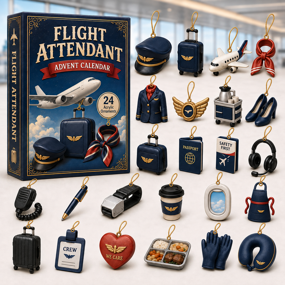 Flight Attendant Advent Calendar 2026 24 Day Festive Countdown Acrylic Charms Blind Box Gift For Job Lovers
