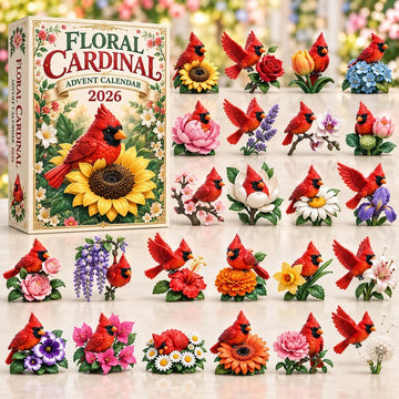 Floral Cardinal Advent Calendar 2026 - 24-Day Countdown, Acrylic Charms