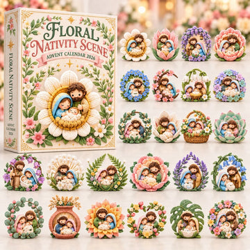Floral Nativity Scene advent calendar 2026 - 24-Day Countdown, Acrylic Charms