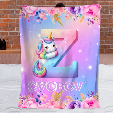 Flower Unicorn Custom Blanket - Personalized Initial and Name - Fashionable Items