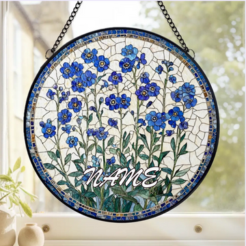 Forget Me Not Personalized Window Stained Glass Custom Name Suncatcher Hanging