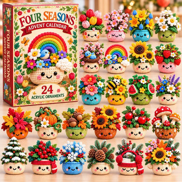 Four Season Crochet Pot Advent Calendar 2026 - 24-Day Countdown, Acrylic Charms