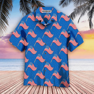 Fourth Of July Blue American Flags Aloha Hawaiian Shirts For Men Women, 4th July Gift For Summer, Friend, Family, Independence Day
