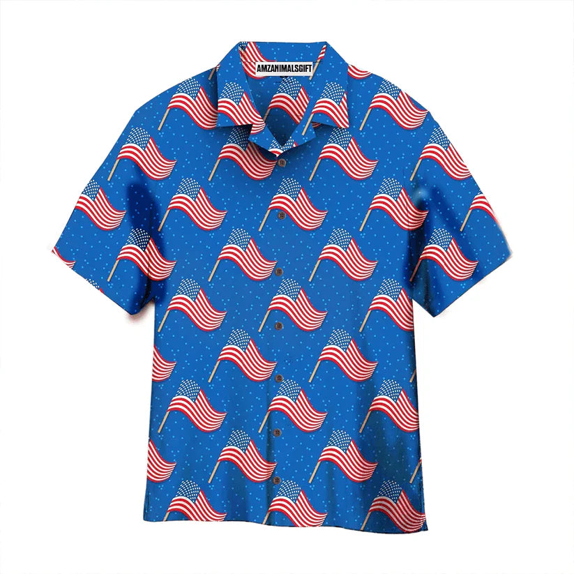 Fourth Of July Blue American Flags Aloha Hawaiian Shirts For Men Women, 4th July Gift For Summer, Friend, Family, Independence Day