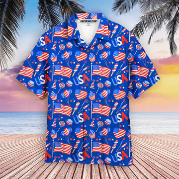 Fourth Of July Patriotic American Flags Blue Aloha Hawaiian Shirts For Men Women, 4th July Gift For Summer, Friend, Family, Independence Day