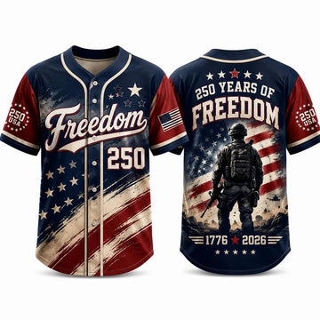 Freedom 250th Anniversary Baseball Jersey, USA Flag Military Veteran Shirt, Patriotic 1776 2026 Gift