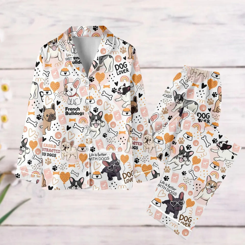 French Bulldog Dog Pajamas Set, Cute Bulldog Pjs, Frenchie Lovers Holiday Pajamas, Dog Pet Mom Pjs, Gift For Dog Lovers, Animal Pjs